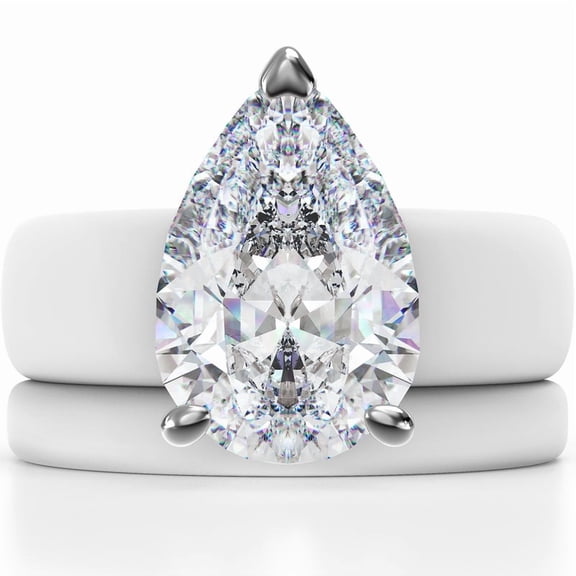 Pear Cut CZ Silicone Ring Set for Women, Stackable 2-Ring Set, 8×12 mm Pear Cut CZ, Patent-Pending Design - GlowStone Collection