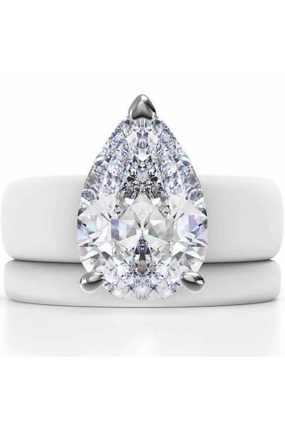 Pear Cut CZ Silicone Ring Set for Women, Stackable 2-Ring Set, 8×12 mm Pear Cut CZ, Patent-Pending Design - GlowStone Collection