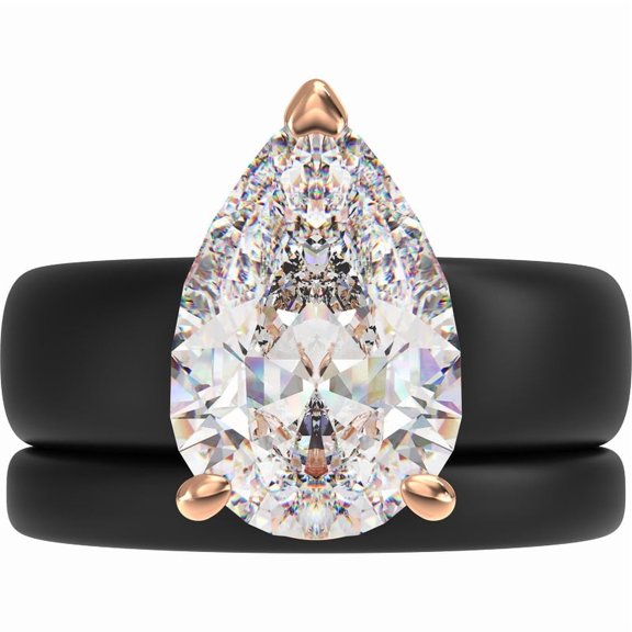 Pear Cut CZ Silicone Ring Set for Women, Stackable 2-Ring Set, 8×12 mm Pear Cut CZ, Patent-Pending Design - GlowStone Collection