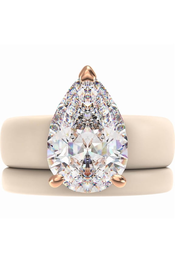 Pear Cut CZ Silicone Ring Set for Women, Stackable 2-Ring Set, 8×12 mm Pear Cut CZ, Patent-Pending Design - GlowStone Collection