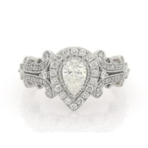 Pear Cut Diamond Engagement Ring, Halo Diamond Wedding Anniversary Ring, Blue Sapphire Surprise Diamond Ring, Cluster Diamond Ring, 925 Sterling Silver, 2.3 Ct Simulated Diamond