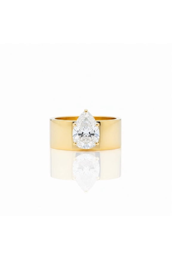 Pear Cut Diamond Engagement Ring, Solitaire Diamond Ring, Cigar Thick Band Ring, Single Stone Anniversary Ring, Stackable Ring, Promise Ring, Dainty Ring .