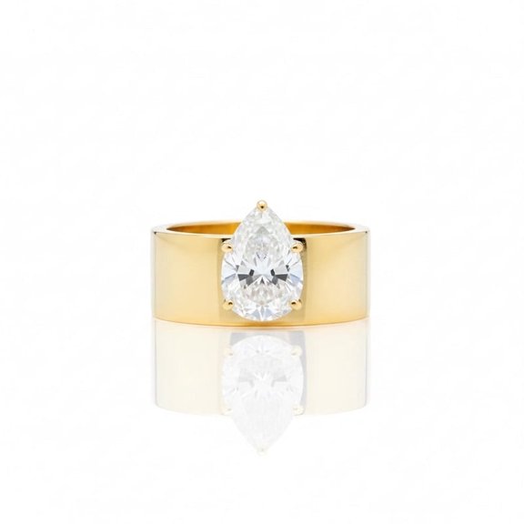 Pear Cut Diamond Engagement Ring, Solitaire Diamond Ring, Cigar Thick Band Ring, Single Stone Anniversary Ring, Stackable Ring, Dainty Promise Ring