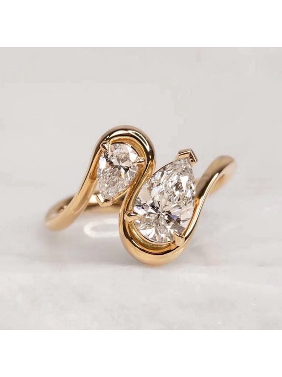 Pear Cut Diamond Toi Et Moi Ring, Statement Ring Promise Ring April Birth Two Stone Ring Nature Inspired Handmade Jewelry Anniversary Gift for Wife