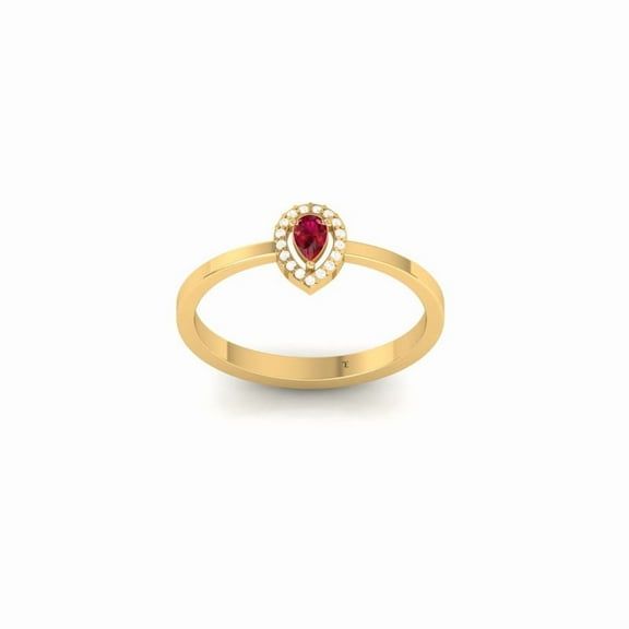 Pear Cut Halo Red Ruby and Moissanite Engagement Ring for Women, 14K Yellow Gold Plated
