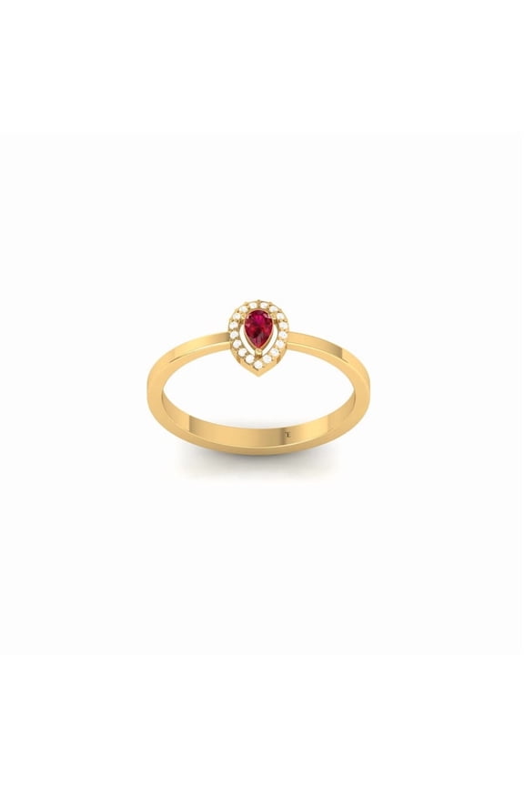 Pear Cut Halo Red Ruby and Moissanite Engagement Ring for Women, 14K Yellow Gold Plated
