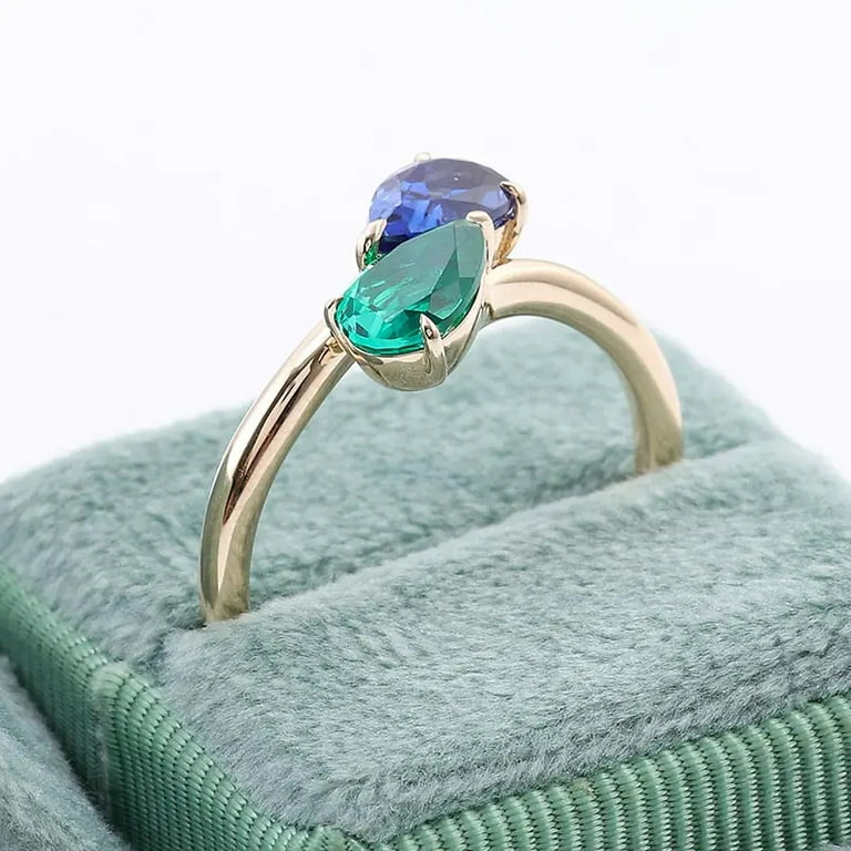 Pear-Cut Lab-Created Blue Sapphire and Emerald Bypass Ring in 925