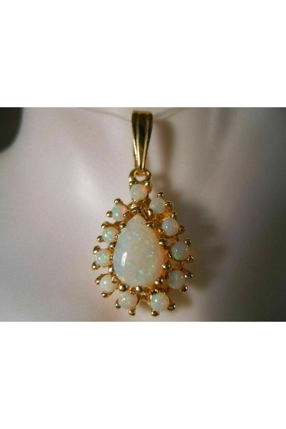 Pear Cut Lab Created Fire Opal Halo Drop Shape Pendant Free Chain In 14K Yellow Gold Finish Silver