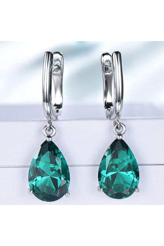 Pear Cut Lab Created Green Emerald Hoop Drop Earrings for Women in 925 Sterling Silver – May Birthstone Bridal Wedding Jewelry Gift, Elegant Green Gemstone Anniversary Earrings