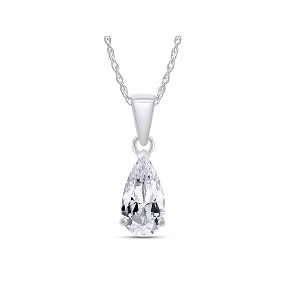 Pear Cut Lab Created Moissanite Diamond Solitaire Teardrop Pendant Necklace For Women 14K White Gold Plated Sterling Silver 18" Chain(D Color,VVS1 Clarity,1 Cttw)