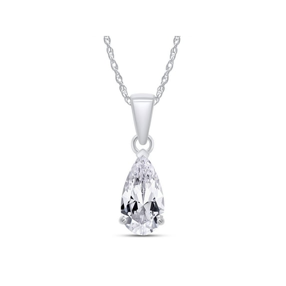 Pear Cut Lab Created Moissanite Diamond Solitaire Teardrop Pendant Necklace For Women 14K White Gold Plated Sterling Silver 18" Chain(D Color,VVS1 Clarity,1 Cttw)