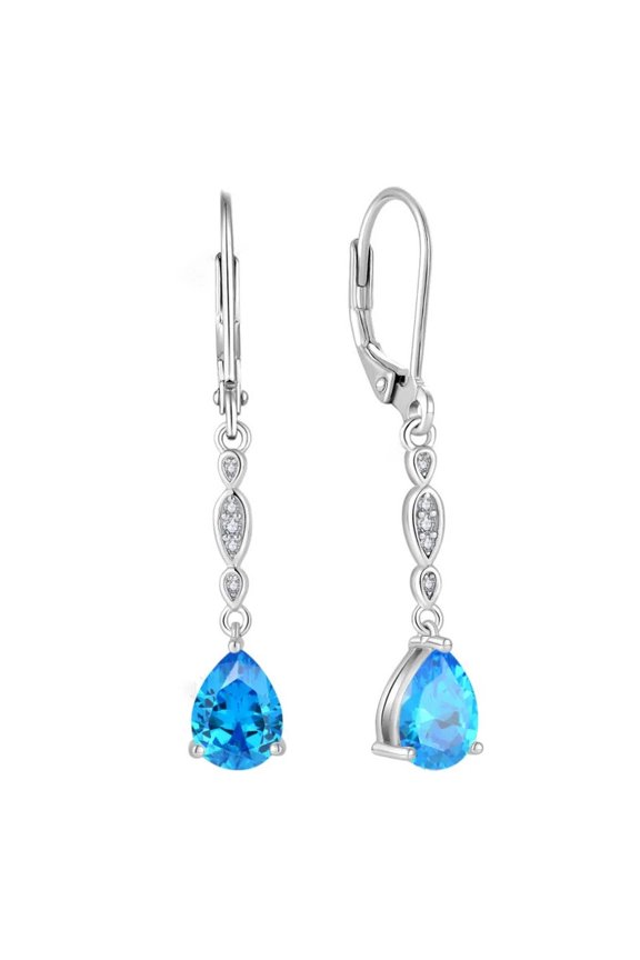 Pear-Cut Lab-Created Swiss Blue Topaz and Moissanite Long Earrings in 925 Sterling Silver – Elegant and Sparkling Jewelry for Her