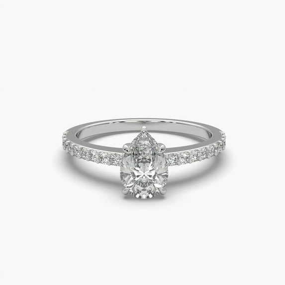 Pear Cut Moissanite 18k Petite Pave Ring