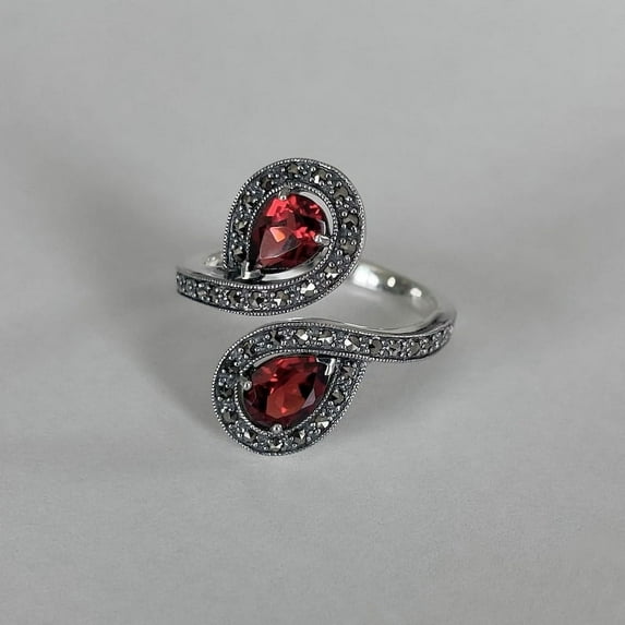 Pear Cut Natural Double Garnet Ring 925 Sterling Silver Ring January Birthstone Ring, GarnetAnniversary Gift Ring For Women