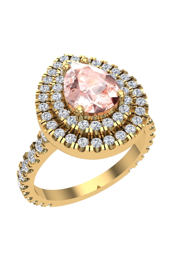 Pear Cut Pink Morganite Double Halo Engagement Ring 14K Gold 1.80 CT TW (G,SI)