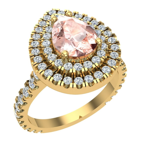 Pear Cut Pink Morganite Double Halo Engagement Ring 14K Gold 1.80 CT TW