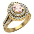 thumbnail image 1 of Pear Cut Pink Morganite Double Halo Engagement Ring Split Shank 18K Gold 2.75 CT TW (G,VS1), 1 of 5