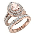 thumbnail image 1 of Pear Cut Pink Morganite Double Halo Wedding Ring Set Split Shank 14K Rose Gold 3.40 Carat (G,SI), 1 of 5
