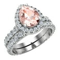 thumbnail image 1 of Pear Cut Pink Morganite Halo Wedding Ring Set 14K White Gold 2.20 Carat, 1 of 5