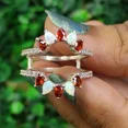 thumbnail image 1 of Pear Cut Red Garnet & Fire Opal Diamond Ring Guard in 925 Sterling Silver – Bridal Matching Ring, Handmade Jewelry, 1 of 4