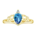 thumbnail image 1 of AFFY Pear Cut Simulated Blue Topaz & White Natural Diamond Accent Crown Engagement Ring In 10k Solid Yellow Gold Ring Size-10, 1 of 1
