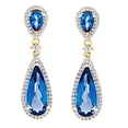 thumbnail image 1 of AFFY Pear Cut Simulated Blue Topaz With Natural Diamond Dangle Earrings In 10K Solid Yellow Gold, 1 of 1