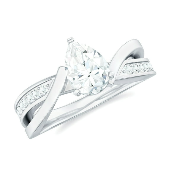 Rosec Jewels Certified Moissanite Pear Shape Engagement Ring for Women - 5X7 mm Solitaire Ring - D-VS1 Quality, 925 Sterling Silver, US 4.00