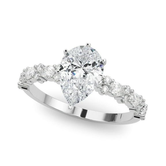Pear Cut Solitaire With Accents Engagement Ring 10K White Gold