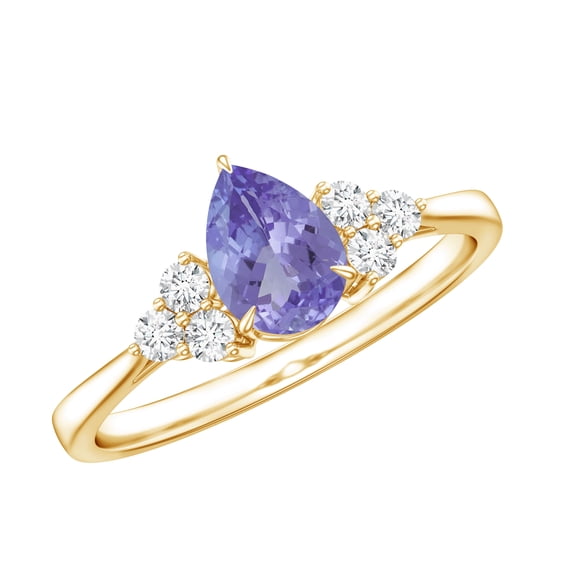 Rosec Jewels Pear Cut Tanzanite Solitaire Ring with Diamond Accent (1.25 CT, AAA Quality), 18K Yellow Gold, US 9.00