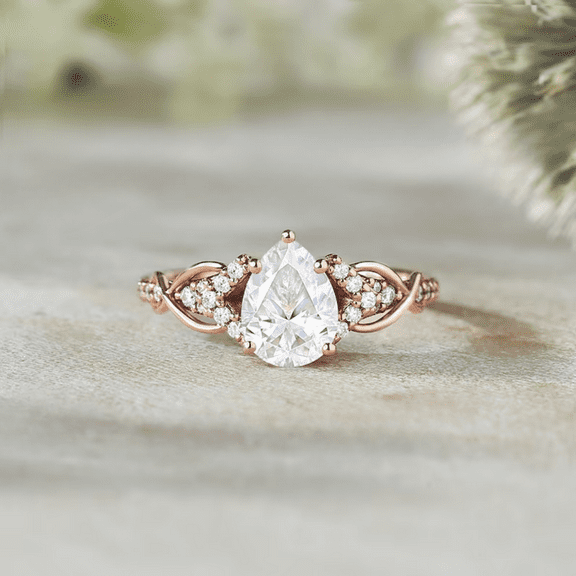Pear Cut White Diamond Engagement Ring in 14k Rose Gold Vermeil - Anniversary Gift For Wife