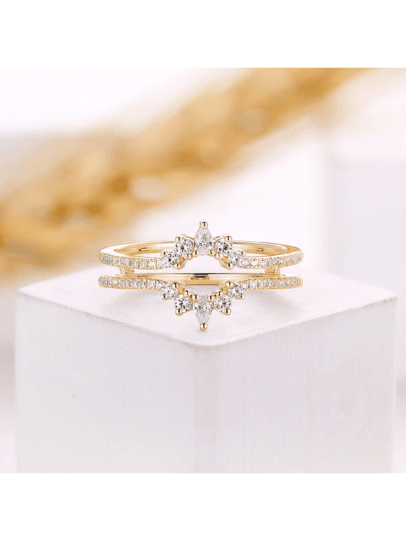 Pear Diamond Enhancer Wedding Band IN 14K Yellow Gold Vermeil- Unique Art Deco Matching Ring Jacket