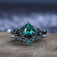 thumbnail image 1 of Pear Emerald Engagement Ring Set in 14K Black Gold Vermeil- Twig Branch Nature Inspired Ring- Cluster Ring- May Birthstone, 1 of 7