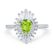 BLUE APPLE JEWELRY Pear Engagement Ring Baguette Simulated Peridot CZ 925 Sterling Silver Size 5