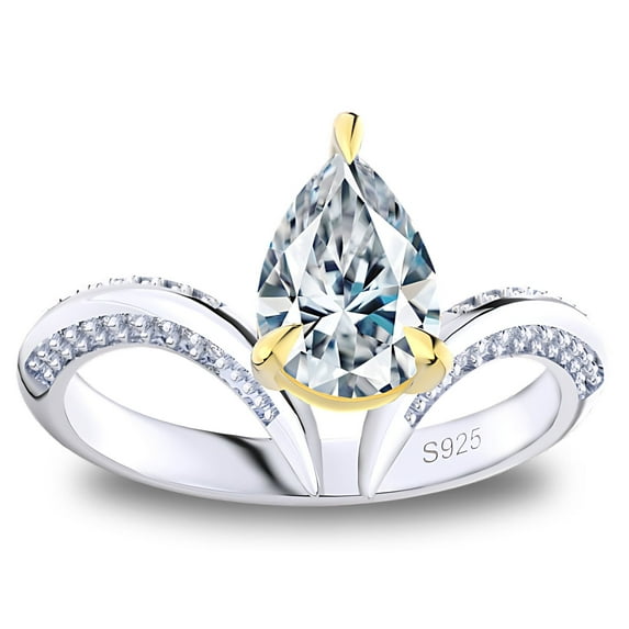 Pear Engagement Ring for Women by Ginger Lyne 1.5 Ct 8A CZ Sterling Silver Wedding Ring