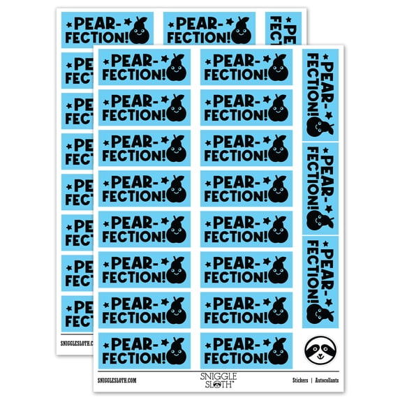 Pear-Fection Perfection Teacher Student School Sticker Set - Light Blue - Gloss Finish - 2.00" Large