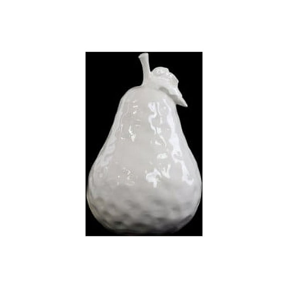 Pear Figurine with stem and leaf, Small - White - Benzara