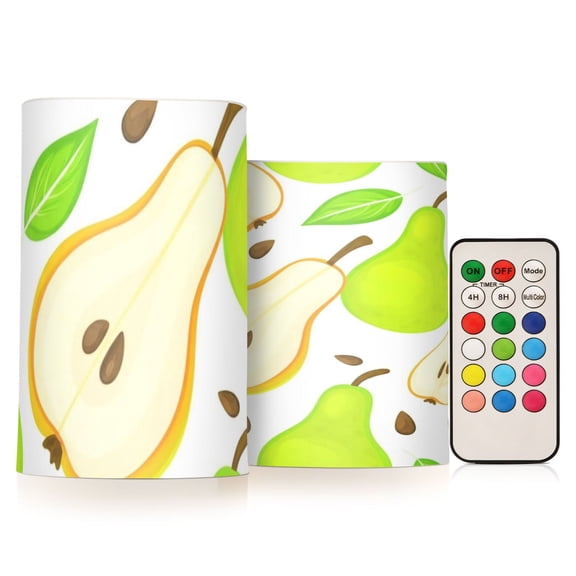 Pear Flickering Flameless Candles Battery Operated with Remote Timer LED Pillar Candles Set of 2