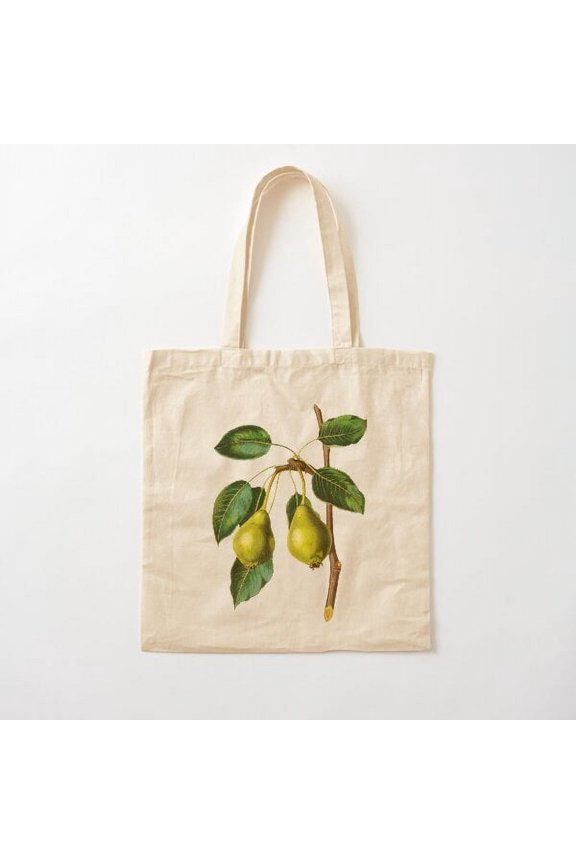 Pear Fruit Franch Botanical Illustration Canvas Tote Bags, Reusable Shopping Bag
