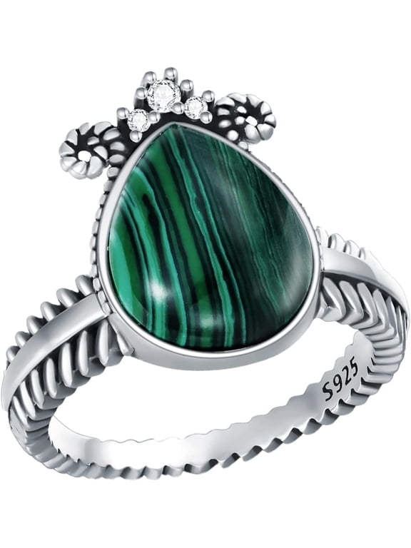 Pear Malachite Ring 925 Sterling Silver Malachite Stone Ring for Women Size 7