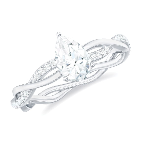 Rosec Jewels Moissanite Pear Shape Engagement Ring for Women - 5X7 mm Moissanite Solitaire Ring - D-VS1 Grade Certified, 14K White Gold, US 6.00