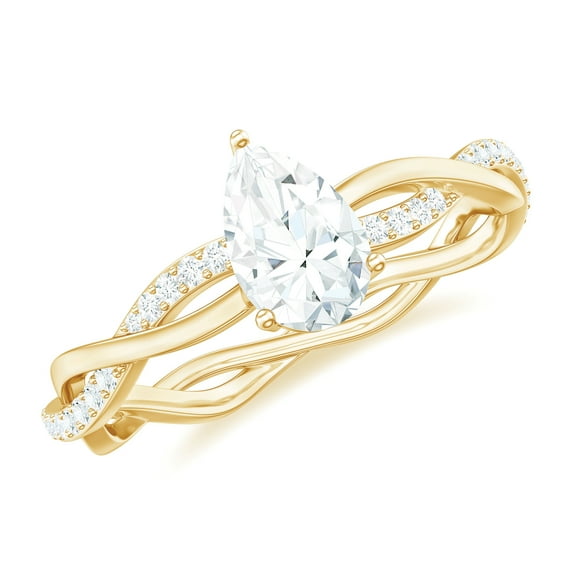 Rosec Jewels Moissanite Pear Shape Engagement Ring for Women - 5X7 mm Moissanite Solitaire Ring - D-VS1 Grade Certified, 14K Yellow Gold, US 3.50