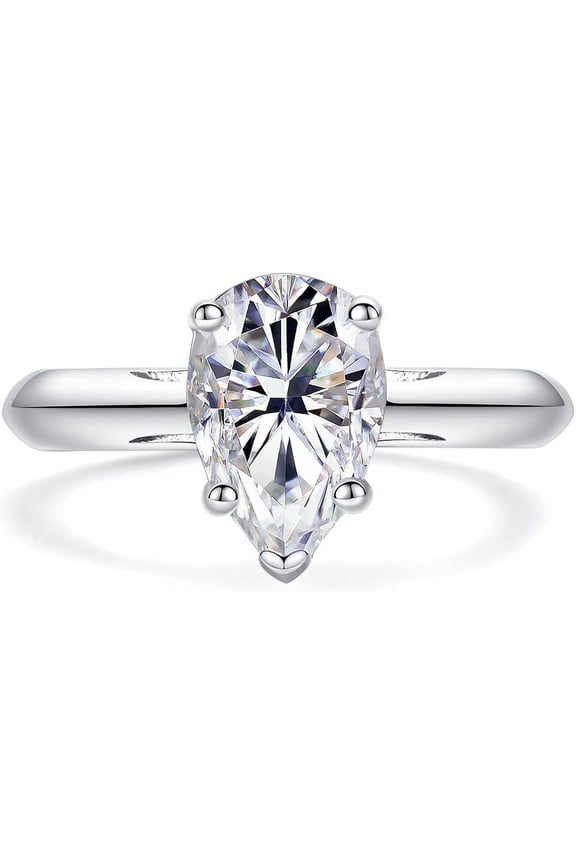 Pear Moissanite Engagement Ring, D Color 925 Sterling Silver, Eternity Wedding Promise Anniversary