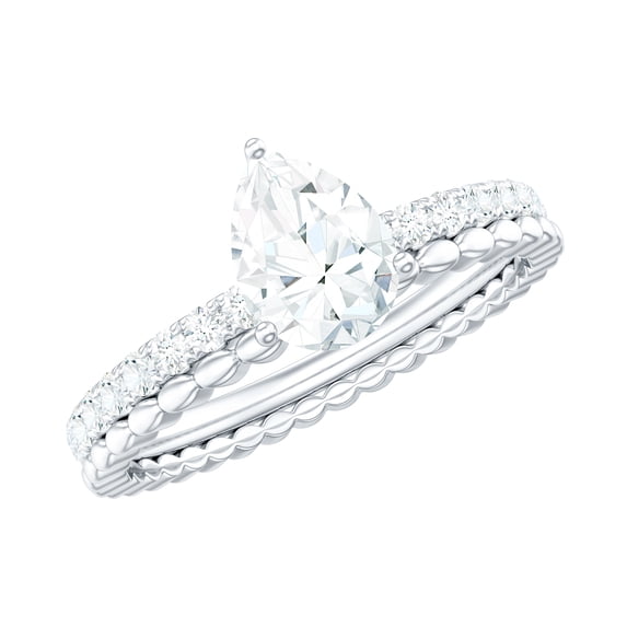 Rosec Jewels Moissanite Teardrop Engagement Ring - 5X7 mm Pear Shape - Designer Ring for Women - D-VS1 Grade, 925 Sterling Silver, US 4.00