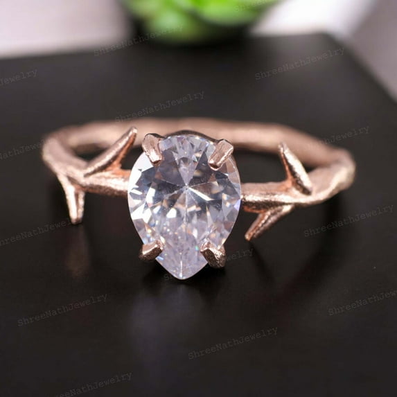 Pear Moissanite Wedding Ring Nature Inspired Women Jewelry Simple Rose Gold Ring Birthday Gift For Wife