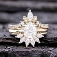 thumbnail image 1 of Pear Moissanite Wedding Ring Set, Yellow Gold Diamond Promise Ring, Art Deco Bridal crown Band Chevron Engagement Ring Birthday Gift Jewelry, 1 of 2