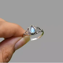 Sterling Silver Rainbow Moonstone and Amethyst Pear ByPass Ring Sterling Silver Rainbow Moonstone and Amethyst Pear ByPass Ring