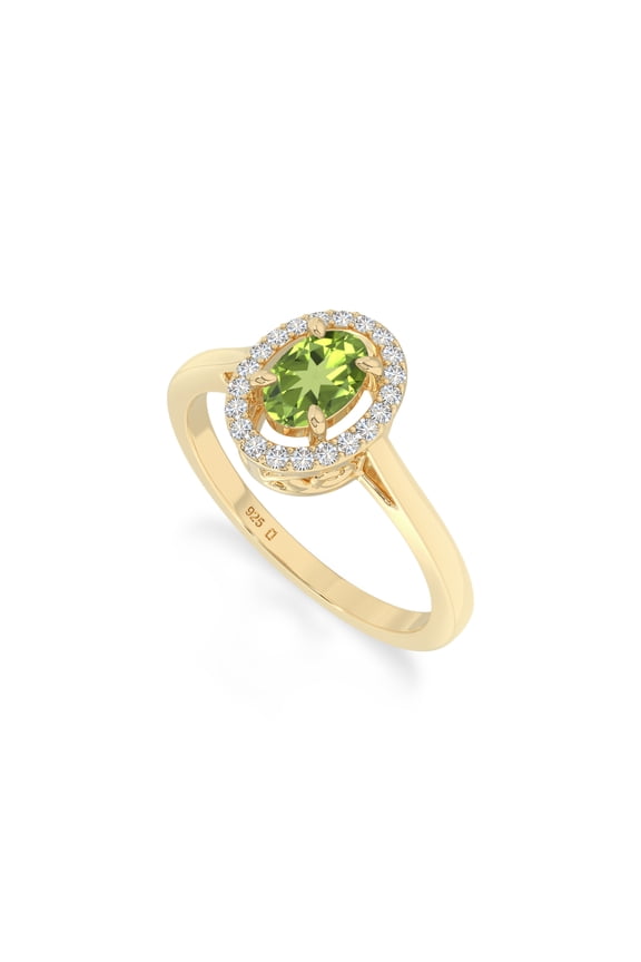 Pear Natural Peridot Halo Rings for Women in 18K Yellow Gold Vermeil, August Birthstone Jewelry Gifts for Her Birthday, Wedding Anniversary, Mothers Day, Graduation, Valentines (US-9)