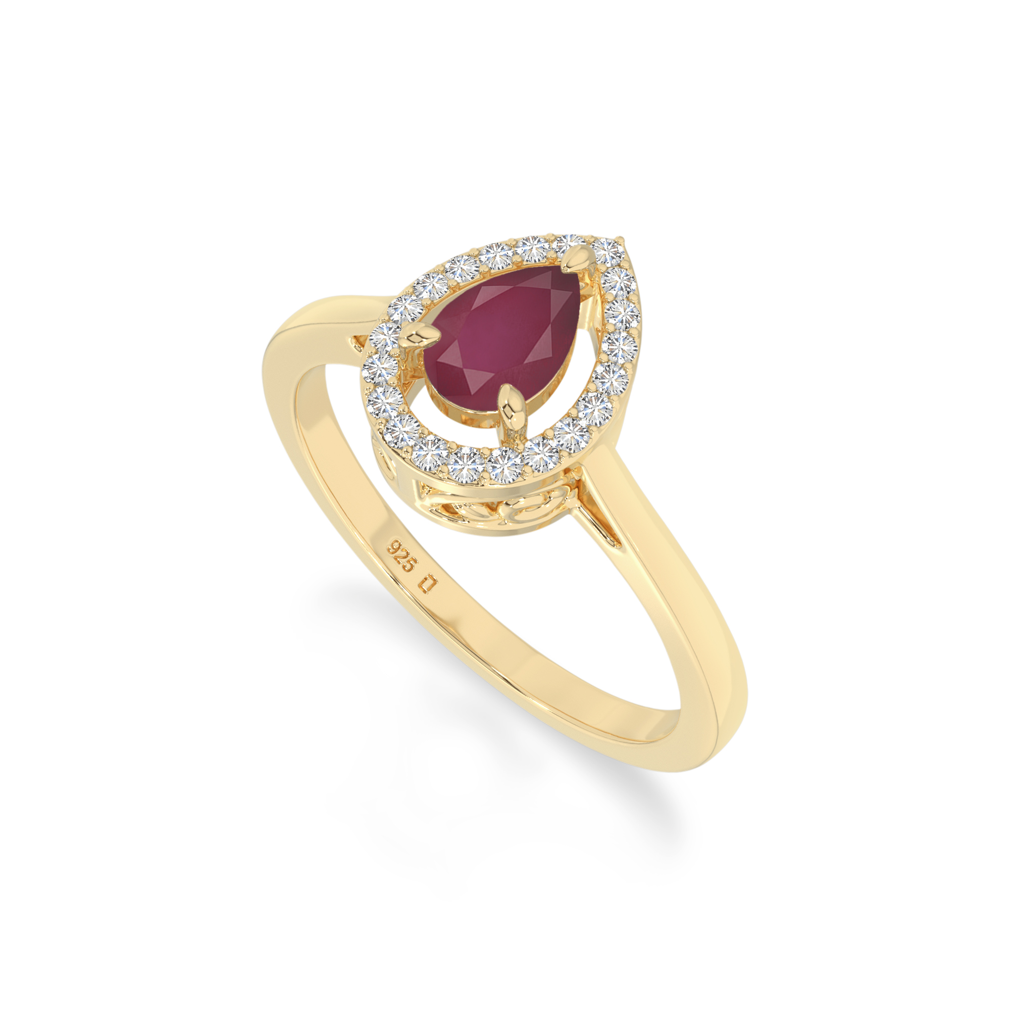 Ruby Graduation Ring Pear Natural Ruby Halo Rings for Women in 18K Yellow Gold Vermeil, July ...