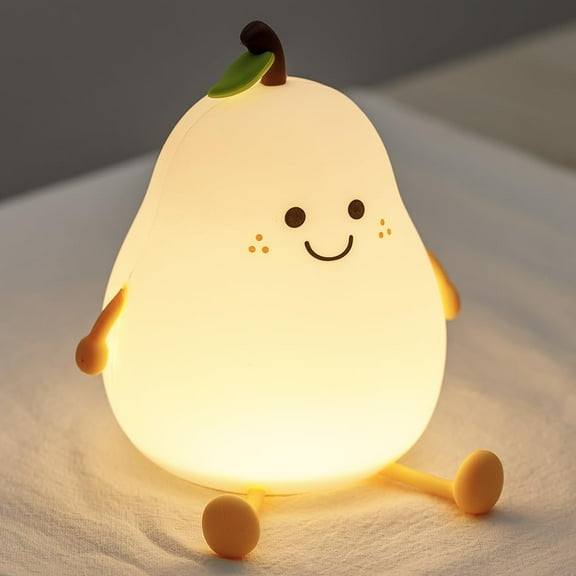 Pear Night Light for Kid, Silicone LED Night Lamp, Squishy Lighting for Baby Nursery, Rechargeable Touch Lamp Bedside Lamp, 7 Colors Changing Stepless Dimming/Timmer, Decor Gift for Girl Boy Toddler