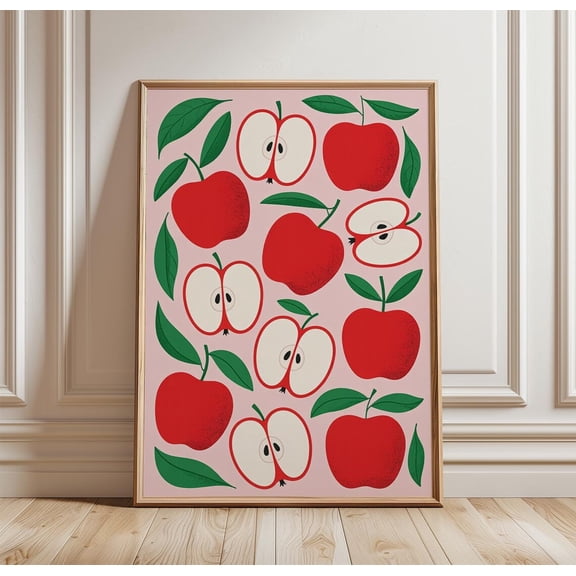 Pear Pattern Green Fruit Wall Art Modern Kitchen Food Decor Unframed Paper Print